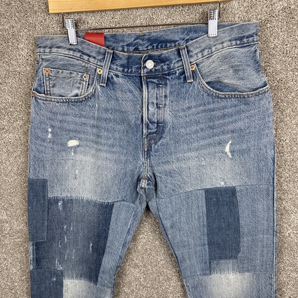 Levi's 501 CT Jeans Men's 34x31 Blue Button Fly Denim Pants Patch Distressed - Picture 2 of 9